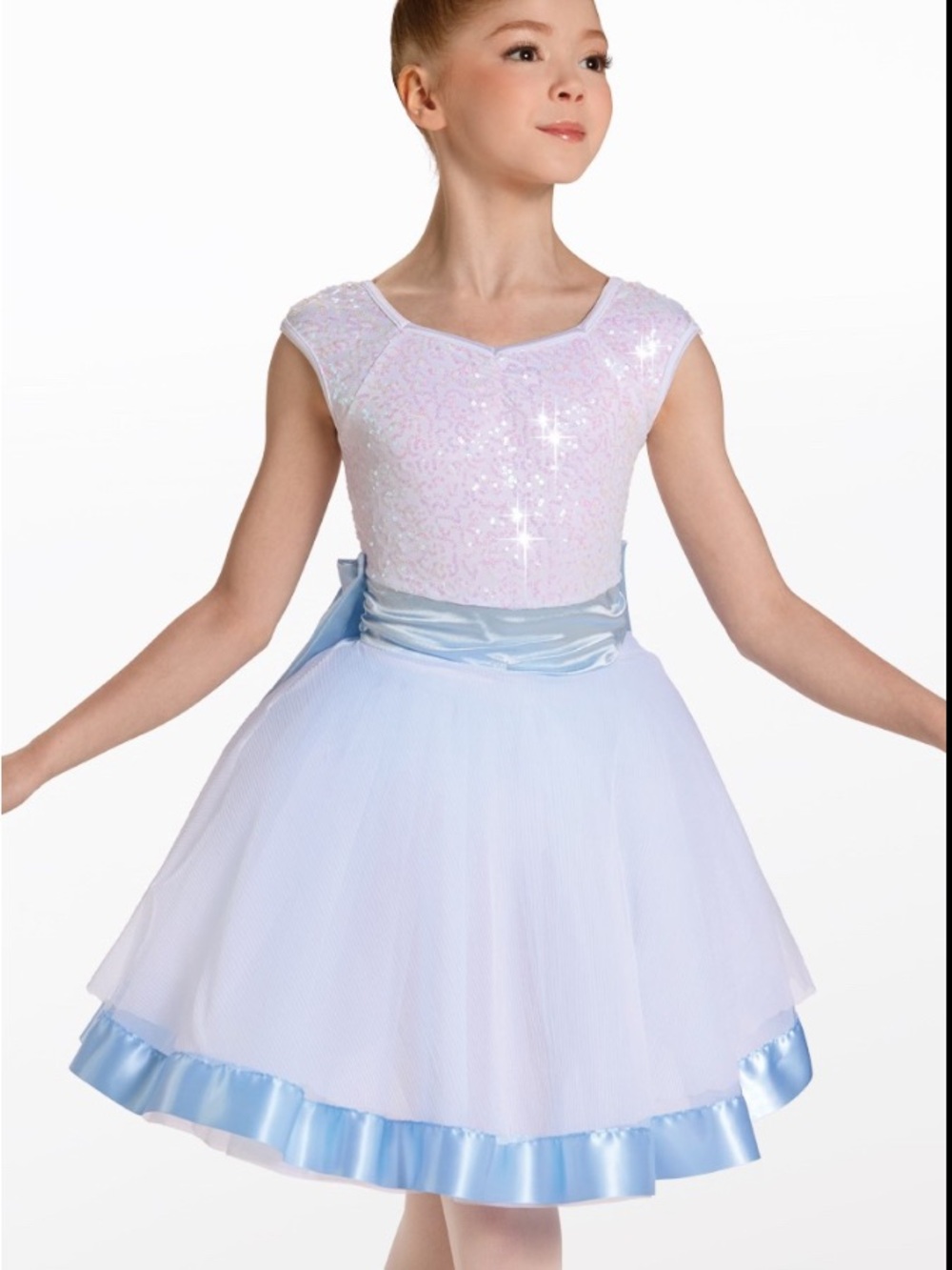 Weissman Dance Costume On A Clear Day Blue Satin Trim white Sequins & Tulle XL-A